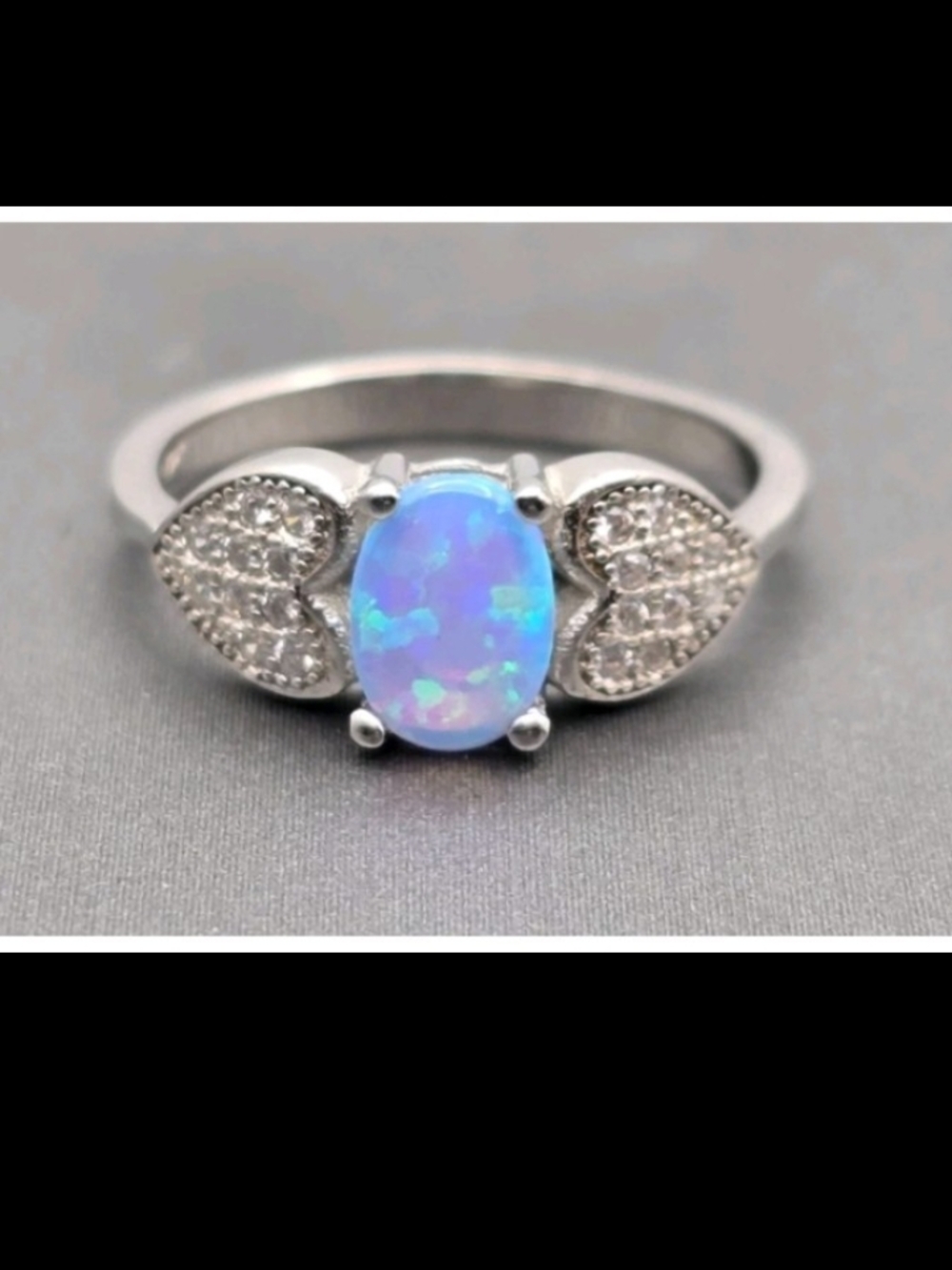 Blue Opal Heart Accent Sterling-Style Ring